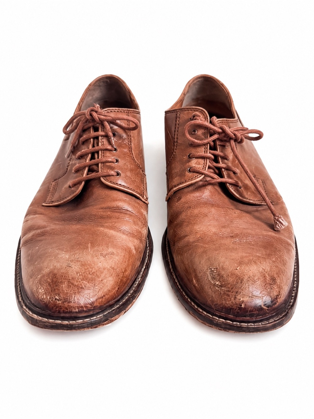 Men’s Brown Leather Plain Toe Derby Dress Shoes Size 10M